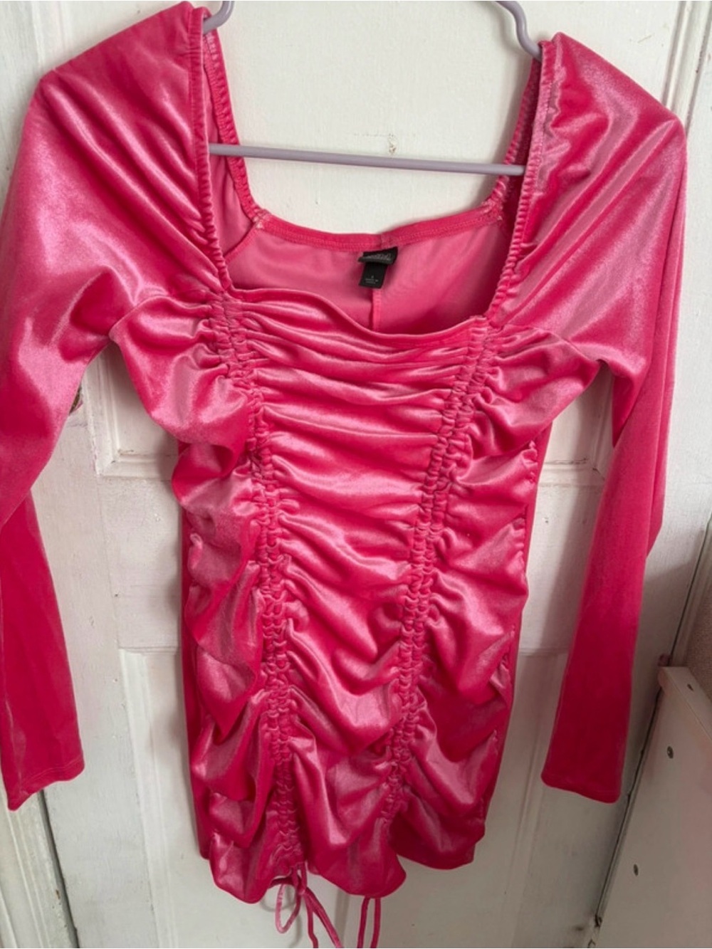wild fable Hot Pink Ruched Satin Long-Sleeve Top